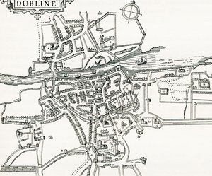 Mappa di Dublino, Irlanda nel 1610, da Our Own Country pubblicato nel 1898