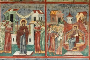 Monastero (manastirea Sucevita). La chiesa. Esterno. Muro sud. Pittura murale da . .