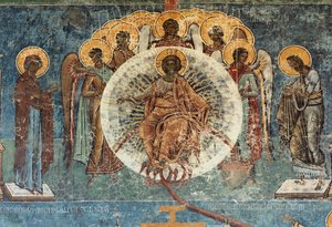 Monastero (manastirea Voronet). La chiesa. Esterno. Affreschi. Lato ovest. (dettaglio)
