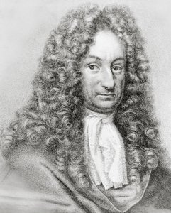 Ritratto di Gottfried Wilhelm von Leibniz, matematico, filosofo e scienziato tedesco, incisione