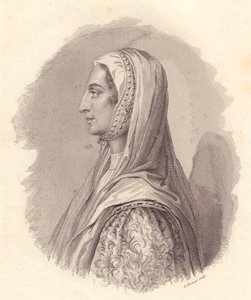 Ritratto della nobildonna italiana Beatrice Lascaris di Tenda (1372-1418), incisione su rame di G Fusinati da ritratto pubblicato da Antonio Campo