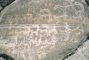 Incisioni rupestri nella valle di Hunza, vicino all