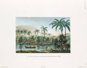 Vista di un villaggio a Matavai, isola di Tahiti da Frederick (attr. to) Barnard