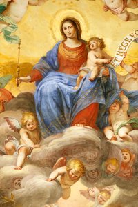 Vergine Maria e bambino. Affresco. Palazzo Fieschi-Crosa Di Vergagni. Genova. Italia da . .