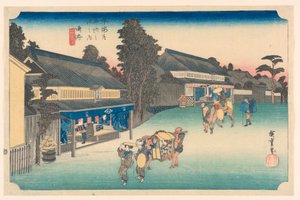 Narumi, un luogo famoso per i suoi tessuti, nelle Cinquantatré stazioni della strada Tokaido da Hiroshige
