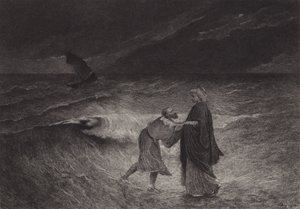 Gesù e San Pietro sul mare da after Albert Robida