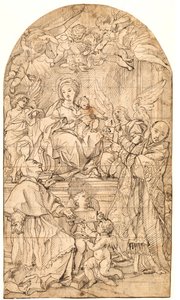 La Madonna col Bambino in trono, affiancata da angeli e dai Santi Carlo Borromeo e Ignazio di Loyola da after Carlo Maratti