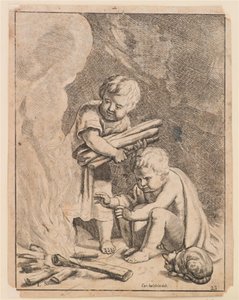 Due bambini che fanno fuoco da after Cornelis Holsteyn