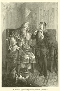 M Jourdain che impara a pronunciare la voce U, Moliere da after Emile Antoine Bayard