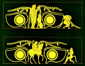 Dioniso, Efesto e satiri, illustrazione da Pitture di vasi greci di J. E. Harrison e D. S. MacColl, pubblicato nel 1894 da after English School