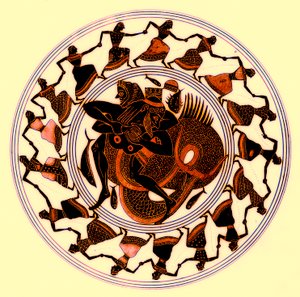 Eracle che lotta con Tritone, illustrazione da Pitture di vasi greci di J. E. Harrison e D. S. MacColl, pubblicato nel 1894