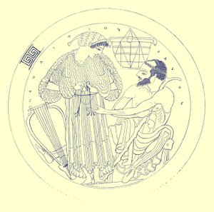 Interno di Cylix di Eufronio, illustrazione da Pitture di vasi greci di J. E. Harrison e D. S. MacColl, pubblicato nel 1894 da after English School