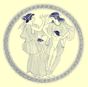 Procne, Filomela e Iti, illustrazione da Pitture di vasi greci di J. E. Harrison e D. S. MacColl, pubblicato nel 1894 da after English School
