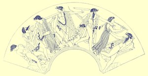Banchetto di Brygos, illustrazione da Pitture di vasi greci di J. E. Harrison e D. S. MacColl, pubblicato nel 1894 da after English School