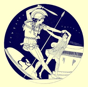 La morte di Troilo, illustrazione da Pitture di vasi greci di J. E. Harrison e D. S. MacColl, pubblicato nel 1894