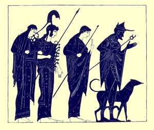 Il giudizio di Paride, illustrazione da Pitture di vasi greci di J. E. Harrison e D. S. MacColl, pubblicato nel 1894