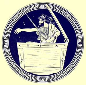 Toante nella cassa, illustrazione da Pitture di vasi greci di J. E. Harrison e D. S. MacColl, pubblicato nel 1894 da after English School