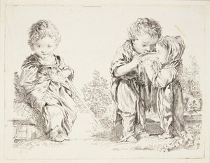 Bambino seduto su un cumulo di terra e I piccoli bevitori di latte da after Francois Boucher