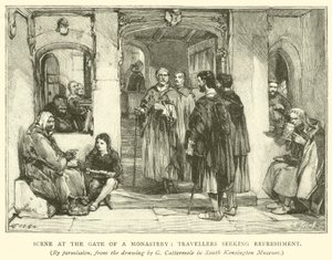 Scena al cancello di un monastero, viaggiatori in cerca di ristoro da after George Cattermole