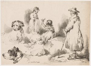 Studi di bambini (Due bambine); Due cani; Un uomo da after George Morland