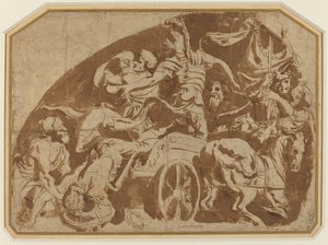 Fuga di Merione, con il corpo di Coerano trascinato dal carro da after Giulio Romano