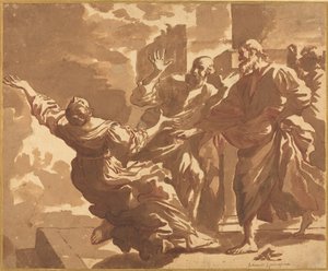 La morte di Saffira da after Guercino Follower of Jan de Bisschop