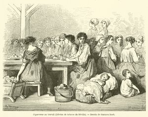 Sigaraie al lavoro, fabbrica di tabacchi di Siviglia da Gustave after Dore