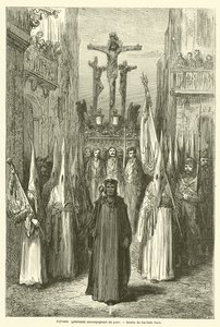 Cofrades (penitenti) accompagnano un paso