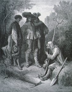 Illustrazione per Il vecchio e i tre giovani, dalle Favole di Jean de La Fontaine