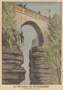 Salvataggio di un tentato suicidio al ponte nel Parc des Buttes-Chaumont, Parigi