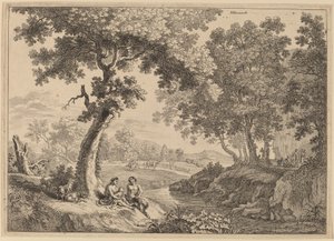 Famiglia di satiri seduti sotto un albero da after Herman van Swanevelt