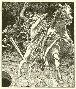 Sir Kay e il pazzo della foresta da after Howard Pyle