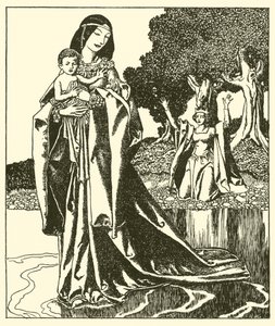 La Dama Nymue porta via Lancillotto nel Lago da after Howard Pyle
