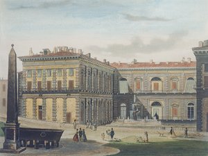 Cortile interno di Palazzo Pitti, Firenze, inciso da Johann Falkeisen e colorato da L. Cherbuin da after Italian School