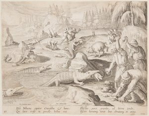 Caccia al coccodrillo da after Jan van der Straet, called Stradanus