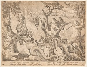 Serpenti combattenti con il fuoco da after Jan van der Straet, called Stradanus
