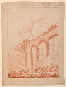 Caprai in paesaggio con rovine