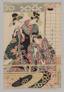 Donne di Yoshiwara che guardano in strada in primavera