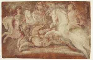 Scena di battaglia con cavalli e due cavalieri