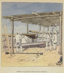 Batterie di pezzi da 14 nel forte di Tamatave da after Louis Charles Bombled