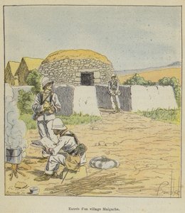 Ingresso di un villaggio malgascio da after Louis Charles Bombled
