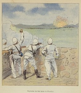 Esplosione del forte hova di Farafate da after Louis Charles Bombled