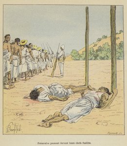 Fahavalos che passano davanti ai loro capi fucilati da after Louis Charles Bombled