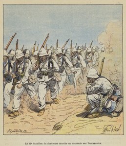 Il 40º battaglione di cacciatori marcia in squadra su Tsarasaotra da after Louis Charles Bombled