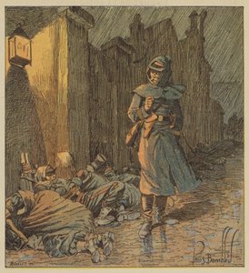 Il colonnello de Bourgoing percorre le strade di Cerdon dove i suoi soldati dormono sotto la pioggia da after Louis Charles Bombled