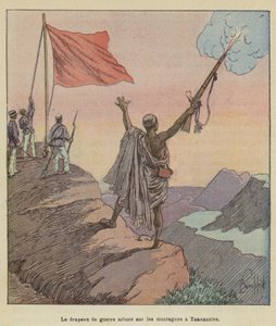 La bandiera di guerra issata sulle montagne a Tananarive da after Louis Charles Bombled