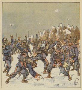 I soldati dei due eserciti si battono a palle di neve, la mattina dell
