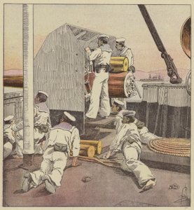 Marinai giapponesi bombardano la flotta cinese allo Yalou da after Louis Charles Bombled