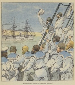 Marinai russi che salutano un trasporto francese da after Louis Charles Bombled