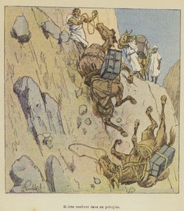 Muli che cadono in un precipizio da after Louis Charles Bombled